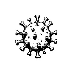 Detailed Black and White Illustration of a Virus Particle with Prominent Spikes