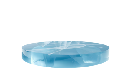 Photo of blue ice sculpture of a circular platform isolated on transparent background.png 