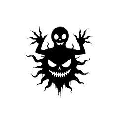 Spooky halloween ghost silhouette with menacing grin and eerie aura illustration
