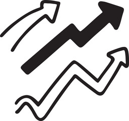 A hand-drawn illustration of upward-trending arrows with dynamic lines, symbolizing growth and success, perfect for business presentations, financial charts, corporate designs, and motivational graphi