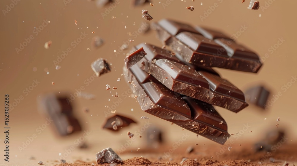 Aufkleber delicious chocolate bars scattered in the air create an enticing visual effect, embodying the indulg