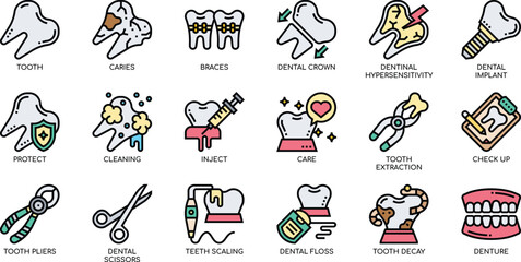 Comprehensive Dental Icon Set Teeth, Care, Procedures & More - 333.eps Vector Illustrations