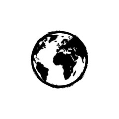 Minimalist Black and White Earth Globe Illustration with Brushstroke Texture