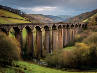 Experience Beauty of Historic Railway Viaduct in Expansive Wide-Angle Composition Highlighting Engineering Majesty and Grandeur