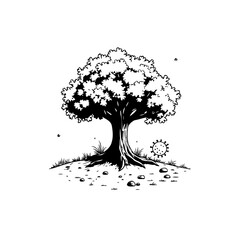 Monochrome tree illustration displaying nature's beauty in a minimalist style