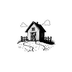 Rustic charm: Hand-drawn barn illustration evoking nostalgia and simplicity beautifully rendered