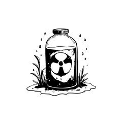 Vector illustration of a bottle with a radioactive symbol and plant detail
