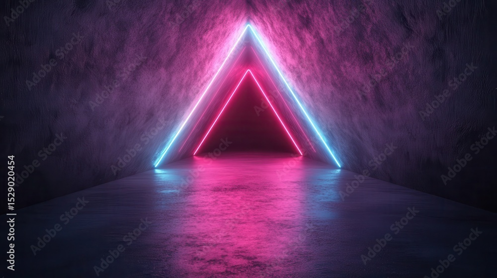 Aufkleber this captivating image features a glowing neon triangle illuminating a dark tunnel, creating a sense