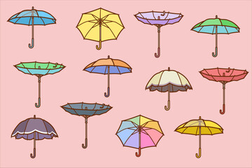 色々な傘のイラストセット／Various umbrella illustration set 