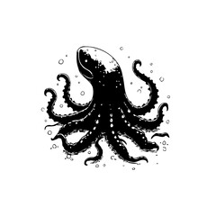 Monochrome Octopus Illustration: A Striking Black and White Aquatic Creature Design