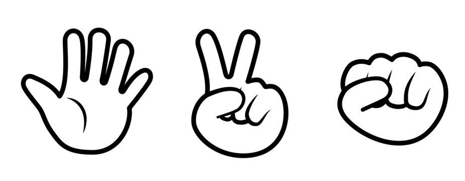 じゃんけんのアイコンセット／ラインアート／Rock-paper-scissors icon set / line art 