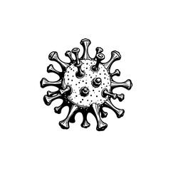 Detailed black and white vector drawing of a coronavirus cell illustration