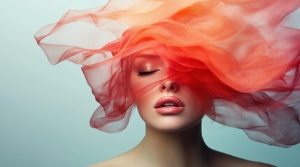 A captivating portrait of a woman partially obscured by flowing fabric, creating an ethereal vibe, highlighting grace, femininity, and artistic expression in photography.