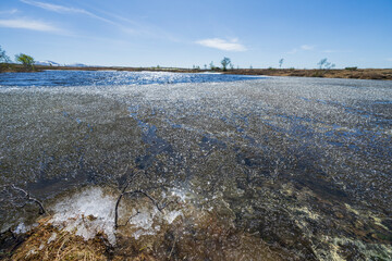 Melting ice in the spring
