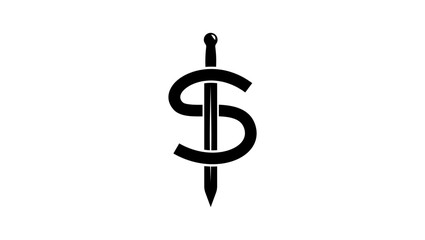 dollar symbol with sword, black isolated silhouette