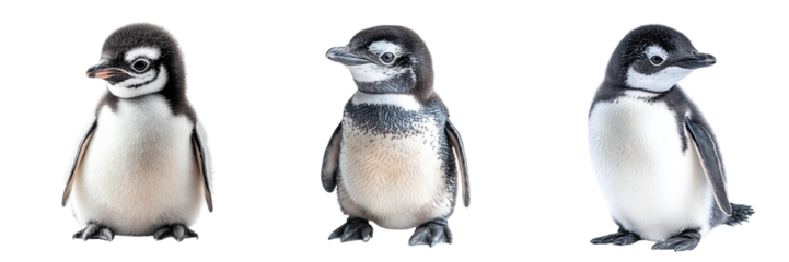 Set of various cute penguins isolated on a transparent background PNG