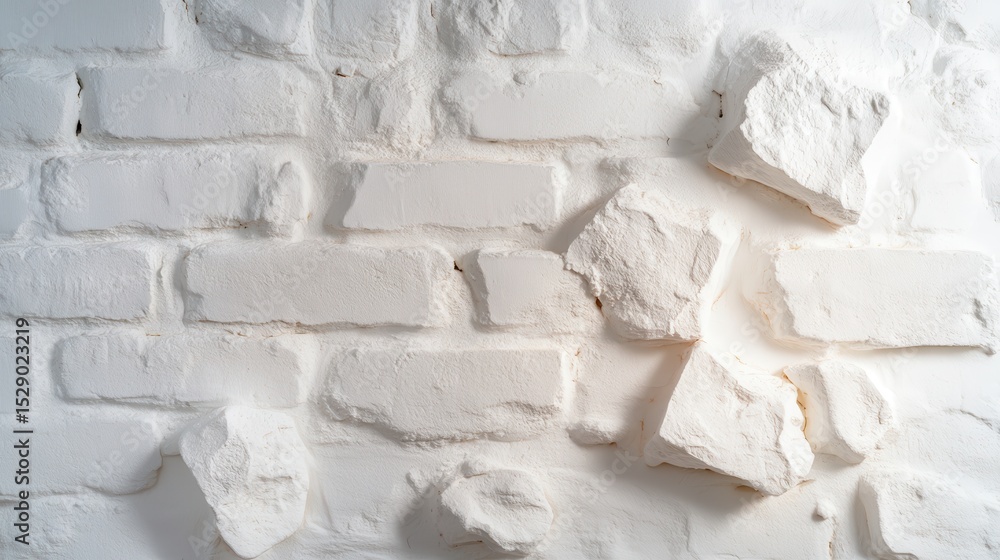 Aufkleber an artistic display of a textured white brick wall featuring irregular shapes and layers that create