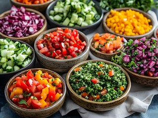 Colorful Fresh Vegetables in Bowls for Healthy Cooking and Salads
