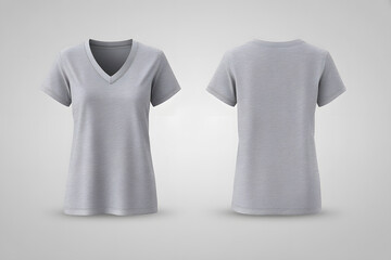 Fototapeta premium Gray V-neck T-Shirt Front and Back Mock Up Isolated