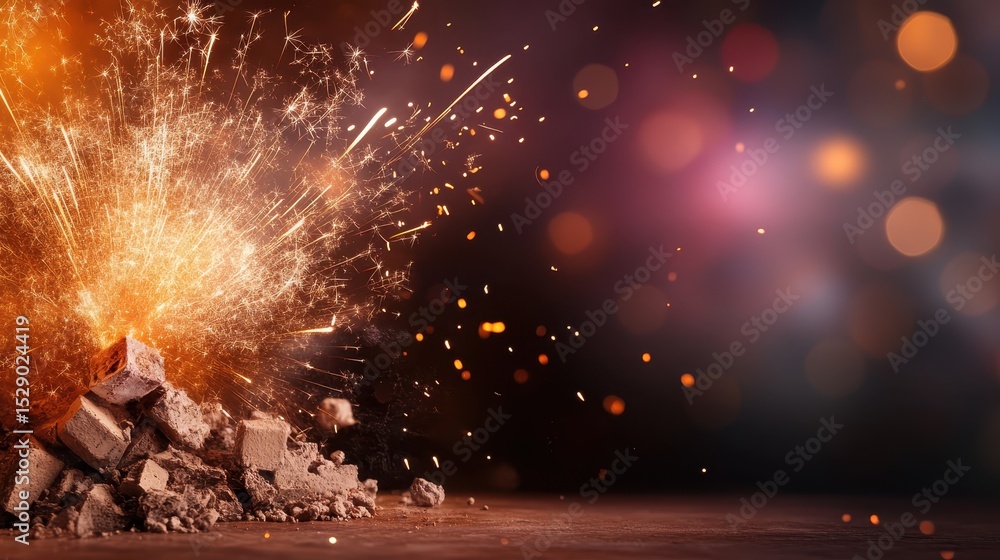 Aufkleber a dynamic image showcasing a powerful explosion emitting sparks against a dreamy bokeh background, c