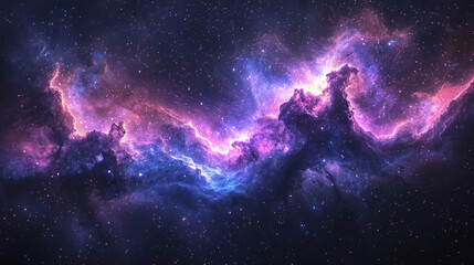 Naklejka premium Vibrant Cosmic Nebula and Galaxy Swirling Purple and Blue Clouds in Starry Universe, Evoking Astronomy Wonder and Mystery in Cosmic Space Scene