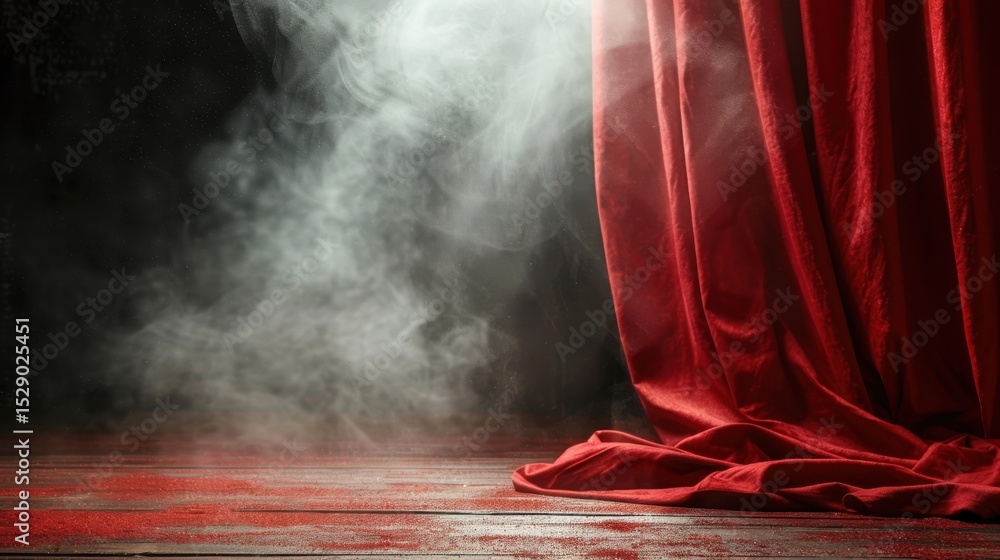 Aufkleber this captivating image features a flowing red curtain surrounded by mystical smoke, creating an allu