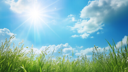 Fototapeta premium green field and blue sky. field and clouds