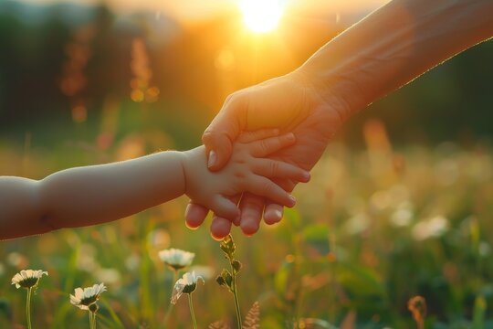 This heartwarming image shows a parent and child holding hands, symbolizing love, connection, and the nurturing bond that ties generations and creates lasting memories.