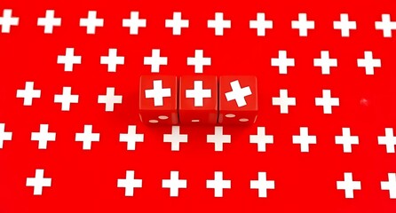 Swiss flag pattern with three cubes showing crosses