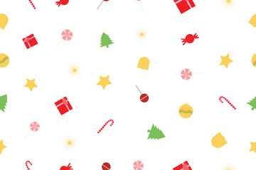 Christmas candy, gift, tree seamless pattern with white background, for background, backdrop, Christmas card, fabric, clothes, 