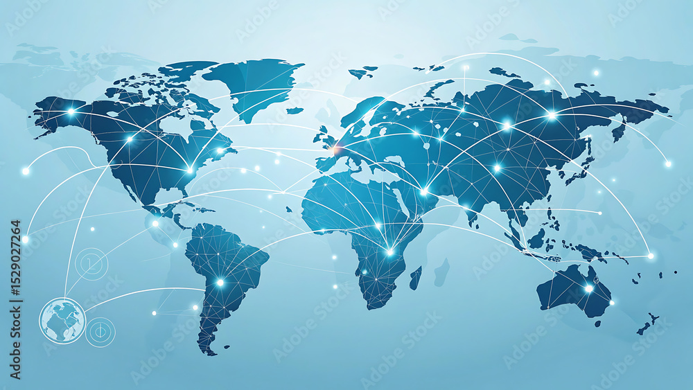 Aufkleber global network connections world map data network technology internet communication worldwide busine
