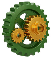 Environmental drive gear technology icon with transparent background. Green gear for bio-economy to limit climate change and global warming. Work concept. PNG