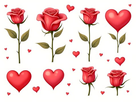 Classic Red Rose Set for Love and Romance Illustrations