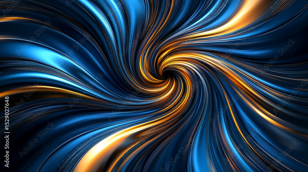 Poster a captivating abstract swirl of dynamic blue and gold, creating a mesmerizing visual effect with flu