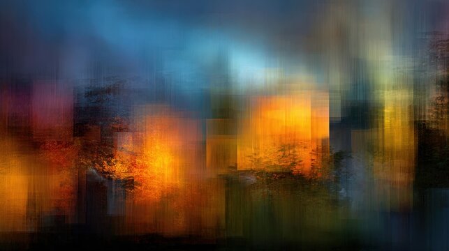 Abstract autumnal landscape.  Warm, vibrant colors depict a sunset scene. Ideal for website backgrounds, prints, and design projects.