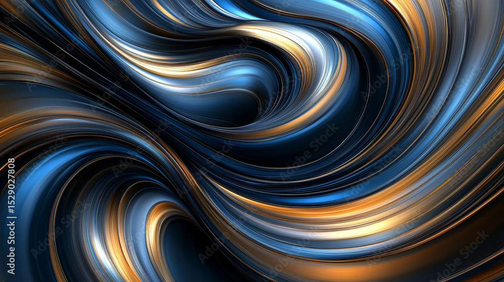 Poster vibrant abstract swirl pattern with dynamic blue and gold colors creating mesmerizing visual effect,