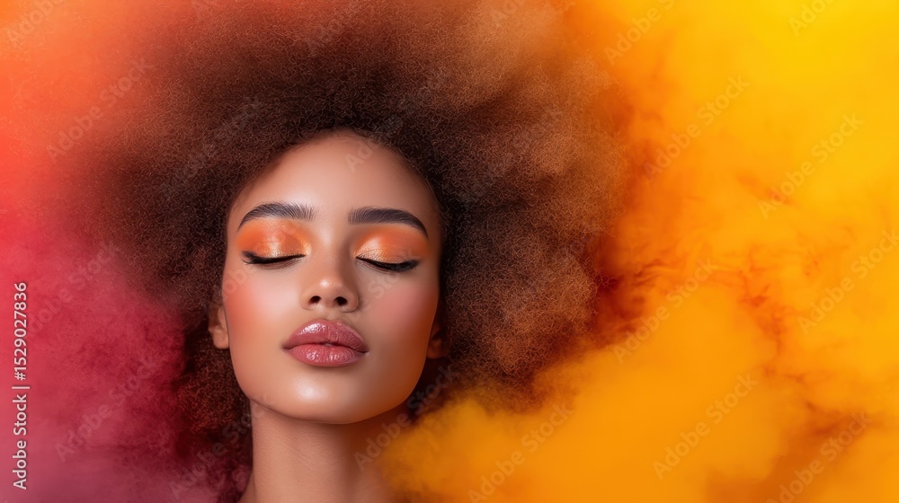 Poster in this vibrant portrait, a model's face is enhanced by colorful powders, creating a stunning visual