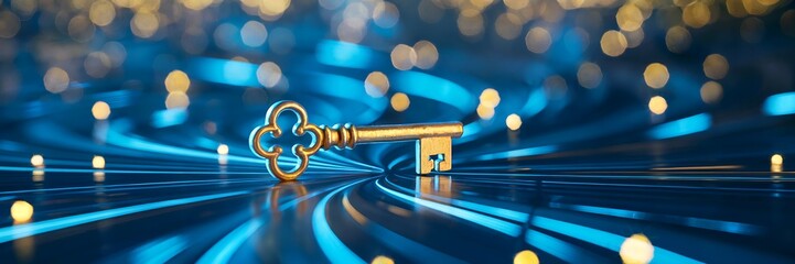 Golden Key to Digital Success: Abstract Technology Background