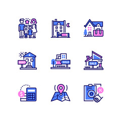 Residential sale and lease - line art style icons set
