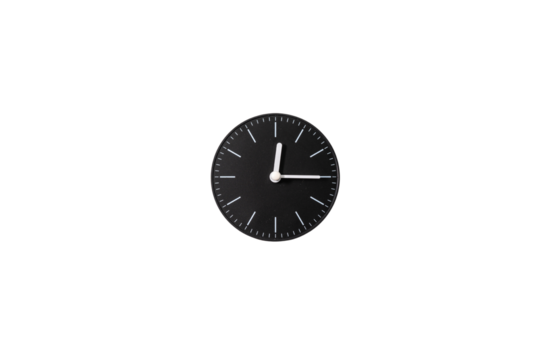 Simple black clock showing two oclock isolated on transparent background