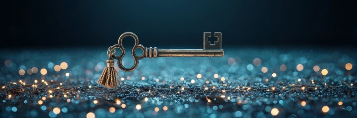 Unlocking Potential: A Mystical Antique Key on a Glittering Background
