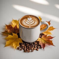 Autumn latte coffee cozy fall leaves beans