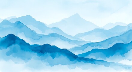 Serene Blue Mountain Watercolor: Abstract Landscape Art Print