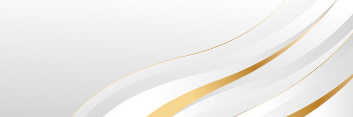 Elegant white and gray luxury wave background with gold accents. Abstract modern banner design for websites, headers, sale templates, business ads, awards, events, and more