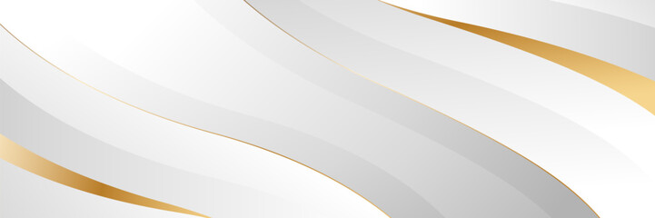 Elegant white and gray luxury wave background with gold accents. Abstract modern banner design for websites, headers, sale templates, business ads, awards, events, and more
