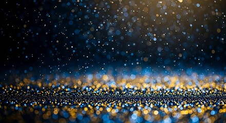 Blue and Gold Glitter Bokeh Background: Sparkling Festive Texture for Design Projects