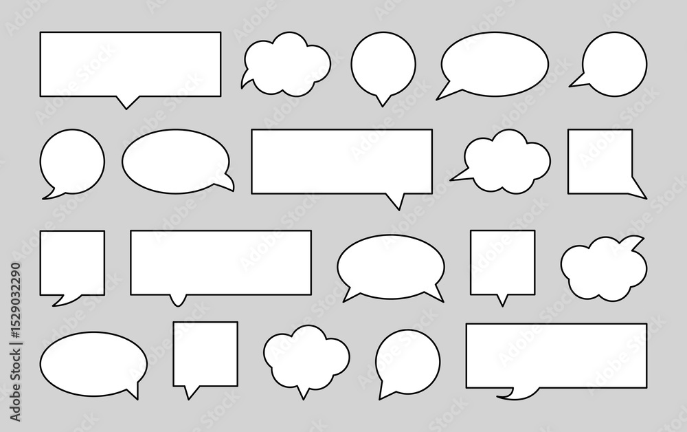 Poster speech bubbles in flat style. speak text chatting box with editable stroke. message empty textbox. b