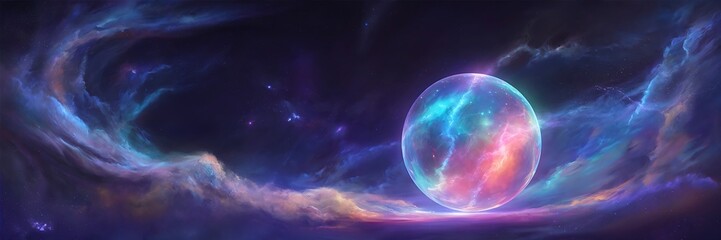 Cosmic Sphere: Nebula Fantasy Art -  Celestial Landscape,  Ethereal Glow,  Vibrant Galaxy