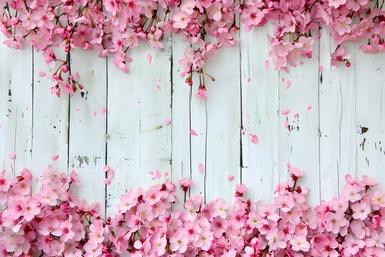 pink flowers on a wooden background