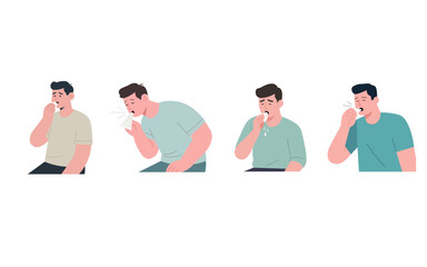 Illustration of people coughing and sneezing to show illness prevention.